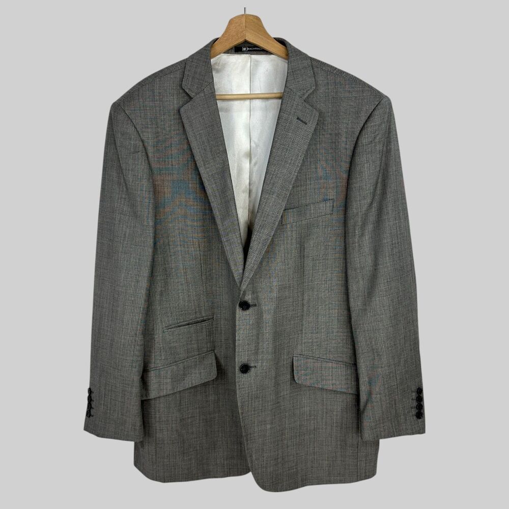 Bachrach Sport Coat 44R Grey Sharkskin Wool Blazer One Button Mens Jacket